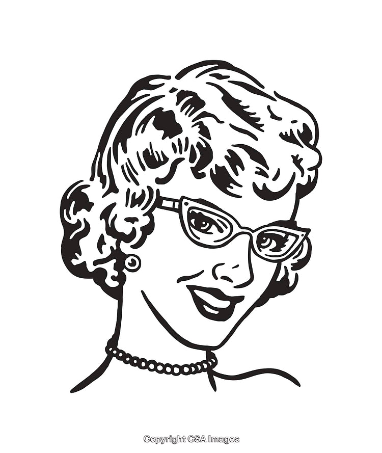 Retro Style Black and White Illustration of Woman With Glasses