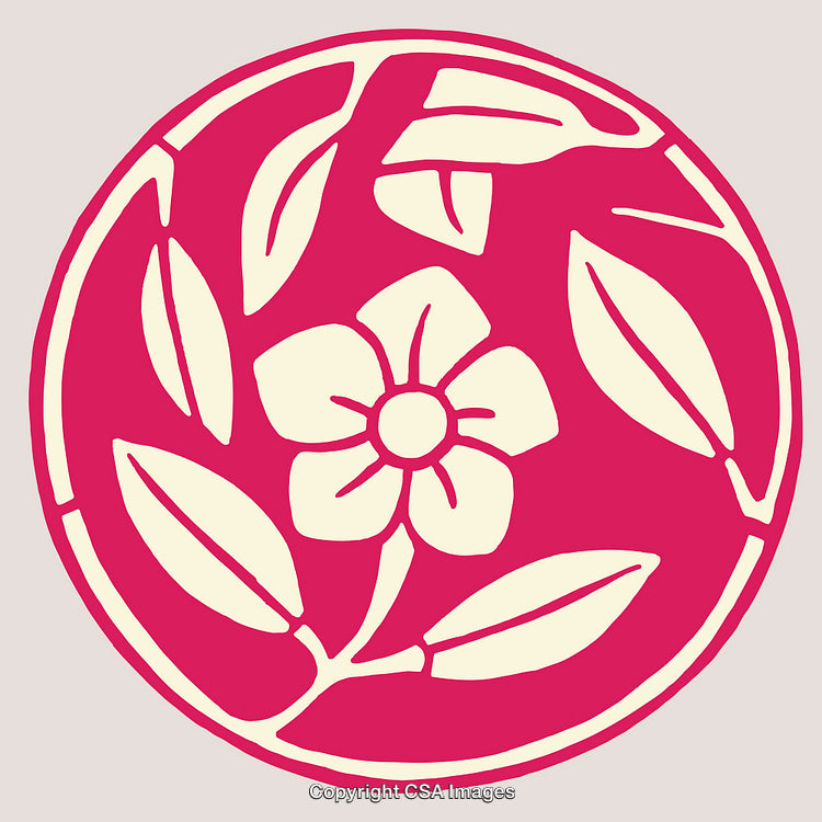 Floral Line Art Design Featuring a Flower and Leaves in Vibrant Colors