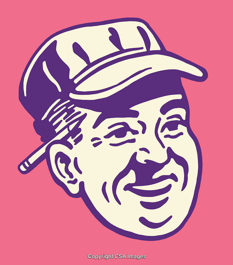 Colorful Retro Style Illustration of a Smiling Man Wearing a Hat
