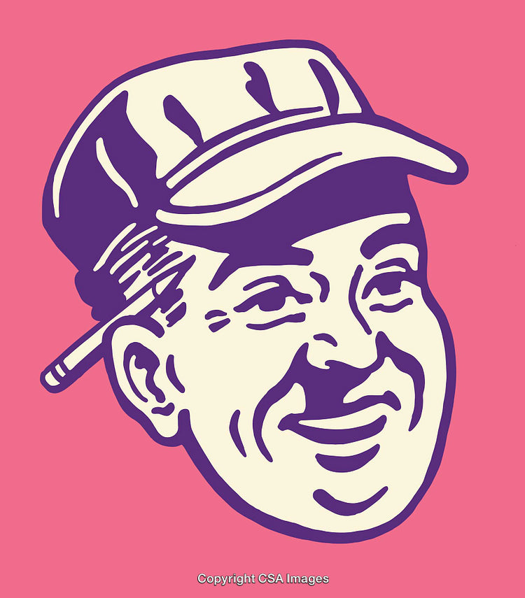 Colorful Retro Style Illustration of a Smiling Man Wearing a Hat