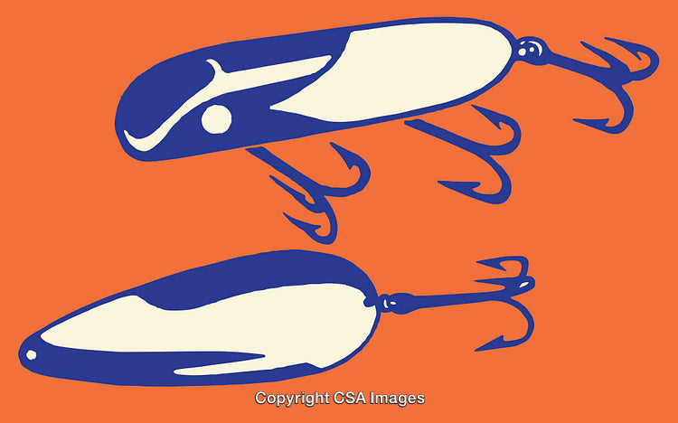 Colorful Line Art of Fishing Lures on Vibrant Background