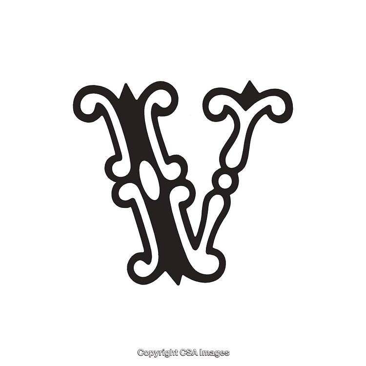 Intricate Decorative Letter V With Vintage Ornamental Design Elements