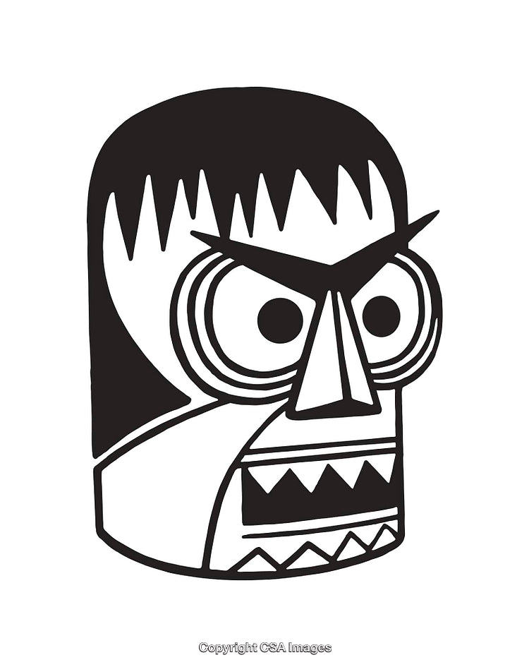 Black and White Abstract Line Art of a Tribal Face