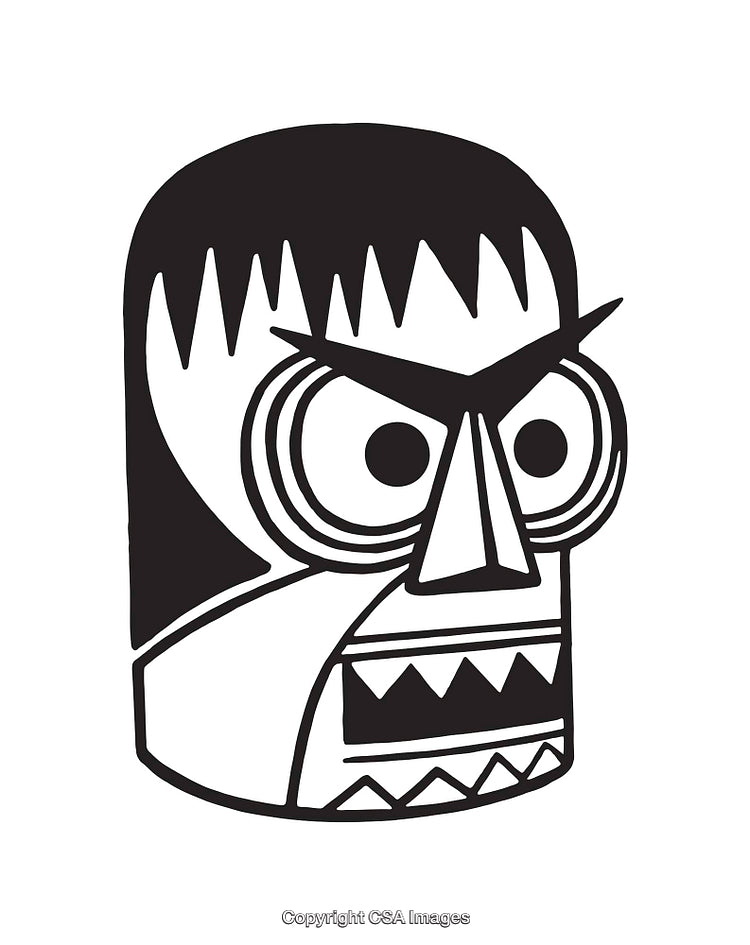 Black and White Abstract Line Art of a Tribal Face