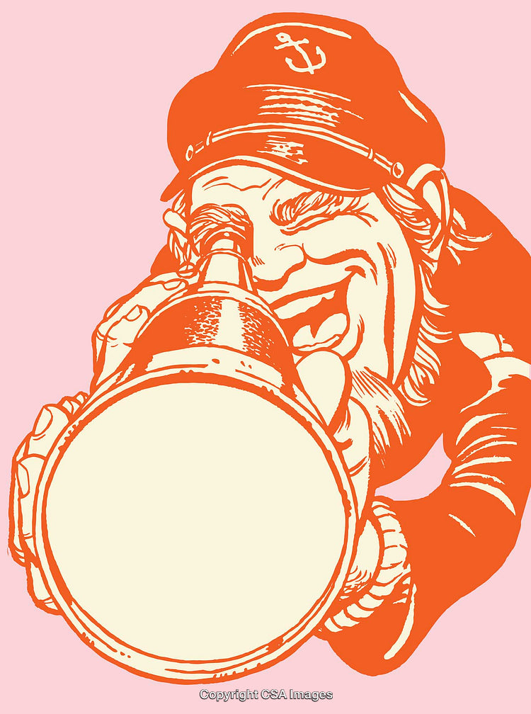 Vintage Sailor Illustration of Smiling Character Using a Spyglass