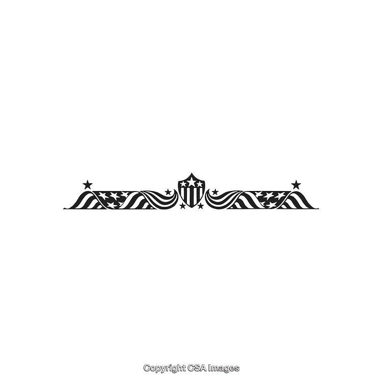 Patriotic Decorative Ornament Featuring Stars, Stripes, and Elegant Scroll Design
