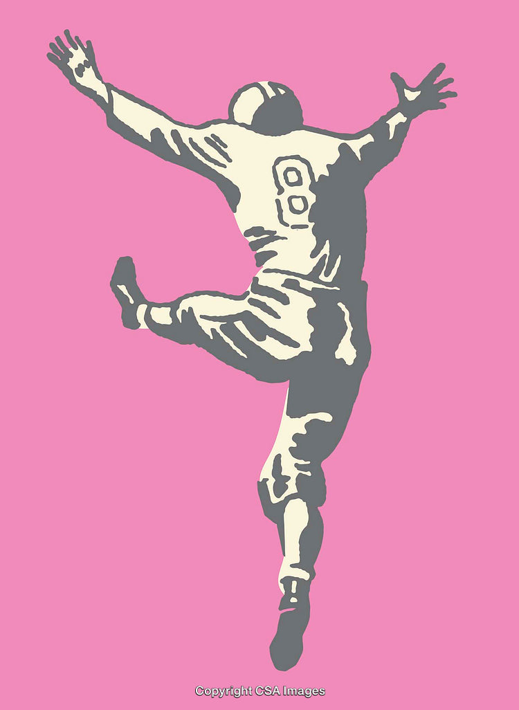 Dynamic Illustration of a Football Player Leaping with Joyful Action