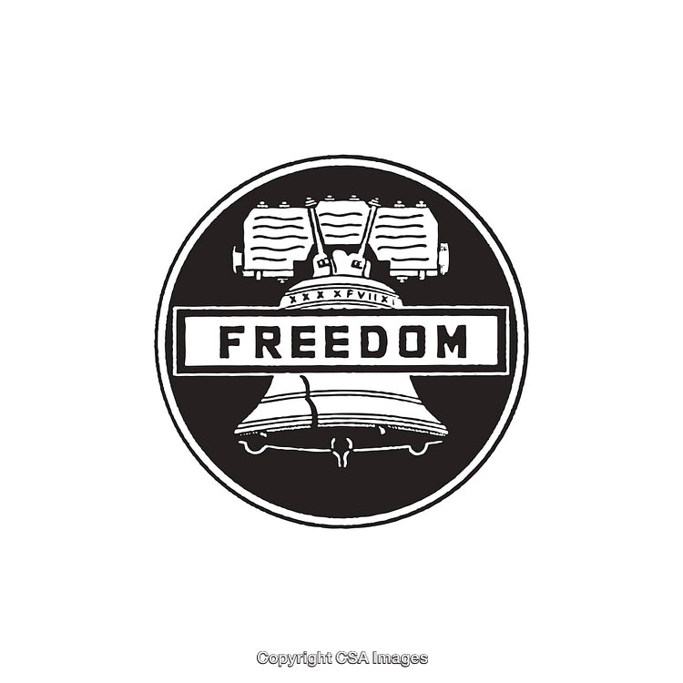 Black and White Liberty Bell Illustration Representing Freedom and Independence