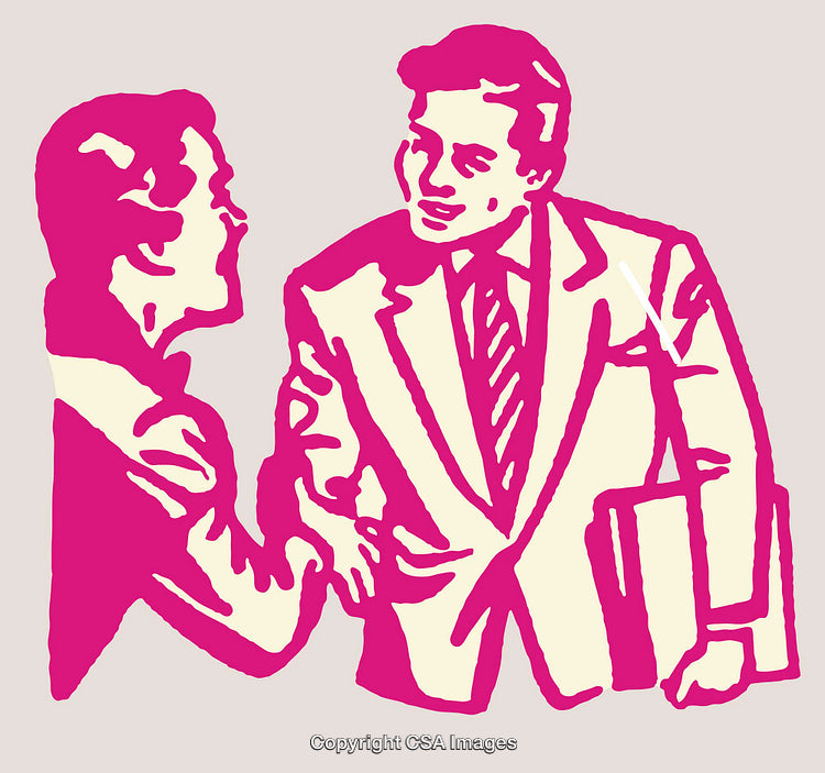 Stylized Illustration of Two Professionals Shaking Hands in Vibrant Colors
