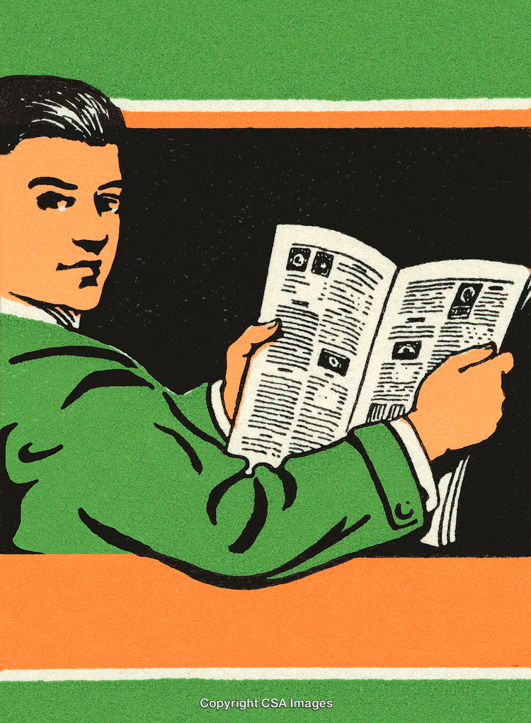 Vintage-Style Illustration of a Man Reading a Newspaper