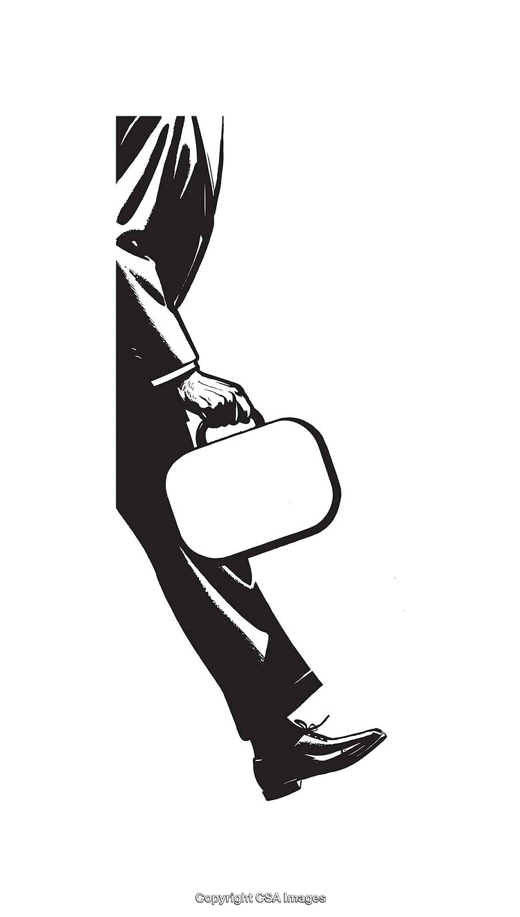 Black and White Illustration of a Businessperson Carrying a Briefcase