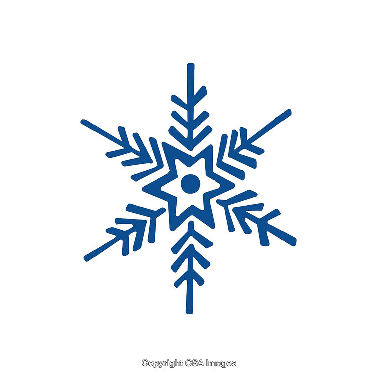 Blue Snowflake Icon with Intricate Star Pattern Isolated on White Background