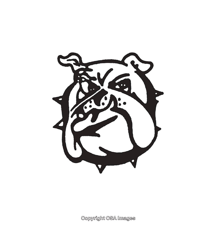 Bold Black and White Line Art Illustration of a Fierce Bulldog