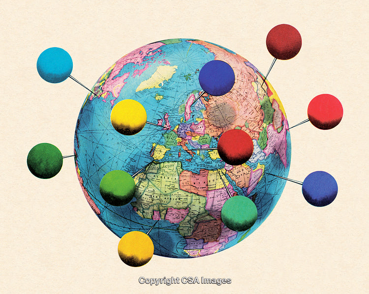 Colorful Globe with Intersection Points Symbolizing Global Connection