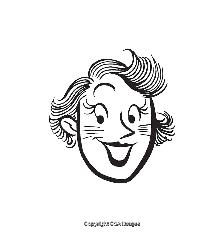 Cheerful Cartoon Face Black and White Line Art Illustration
