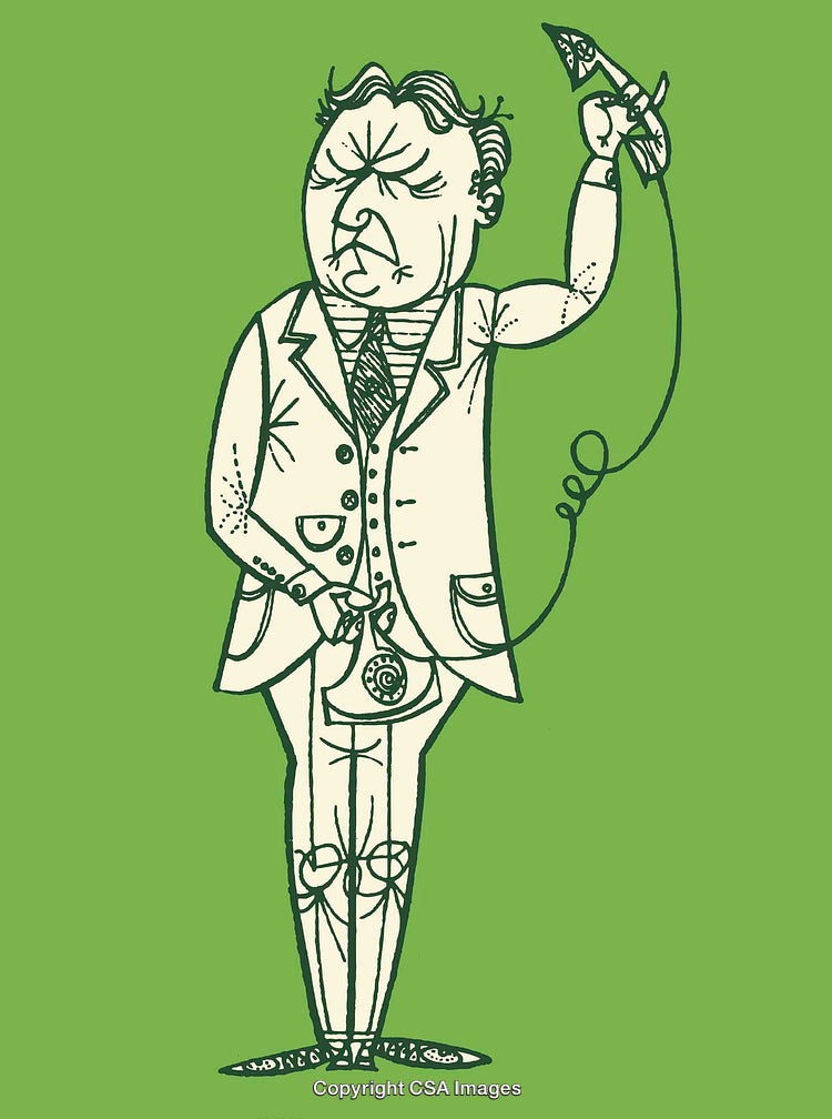 Cartoonish Line Art Illustration of a Businessperson on a Green Background