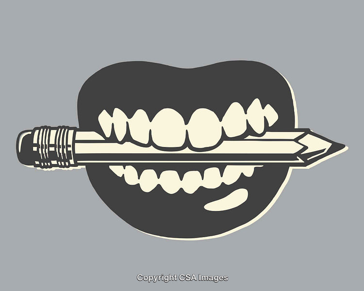 Creative Line Art Illustration of Teeth Holding a Pencil Concept