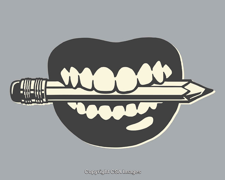 Creative Line Art Illustration of Teeth Holding a Pencil Concept
