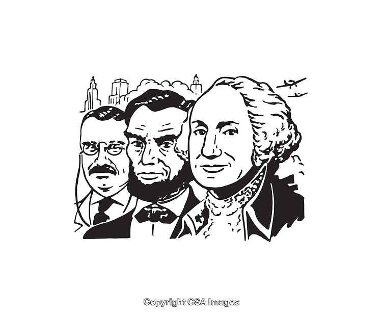 Black and White Line Art of Historical Figures with Urban Elements