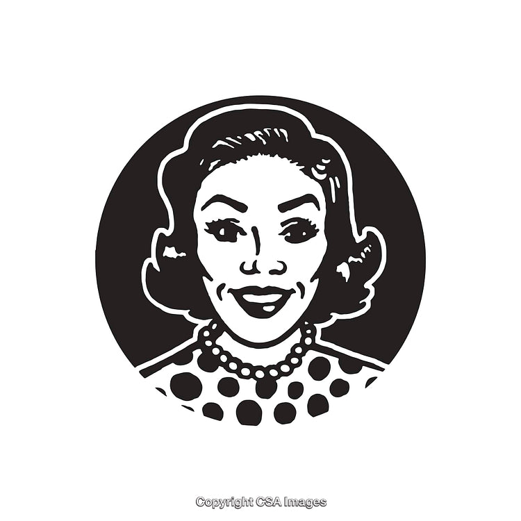 Retro Style Black and White Illustration of a Smiling Woman Portrait