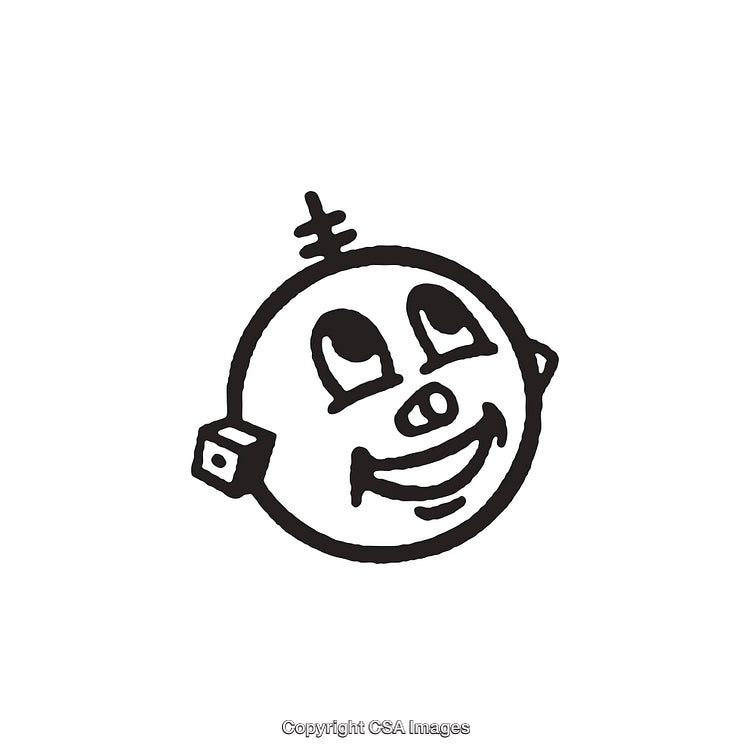 Playful Black and White Line Art Character Illustration