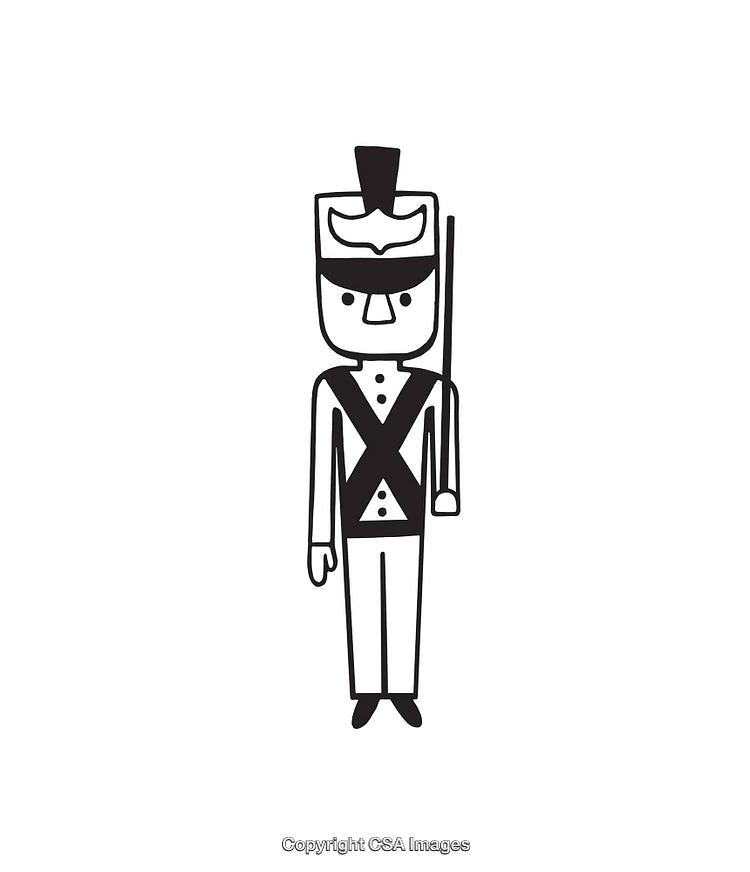 Black And White Line Art of a Soldier in Simple Cartoon Style