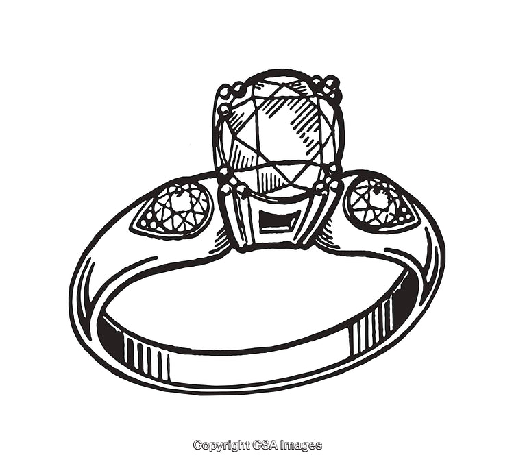 Intricate Black And White Line Art Drawing of a Diamond Ring