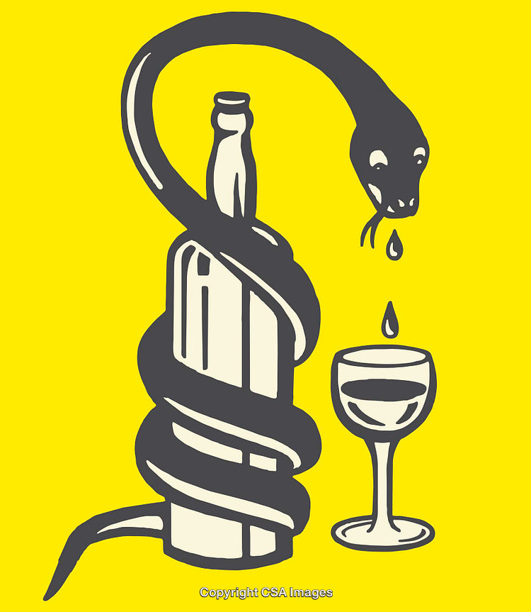 Vintage Snake Symbol Intertwined Around Bottle in Bold Line Art Style