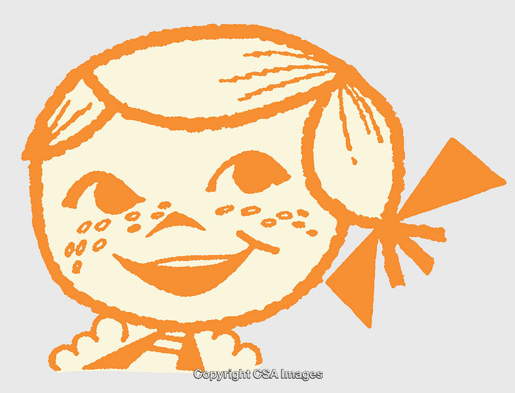 Colorful Line Art Illustration Featuring Smiling Child with Bow