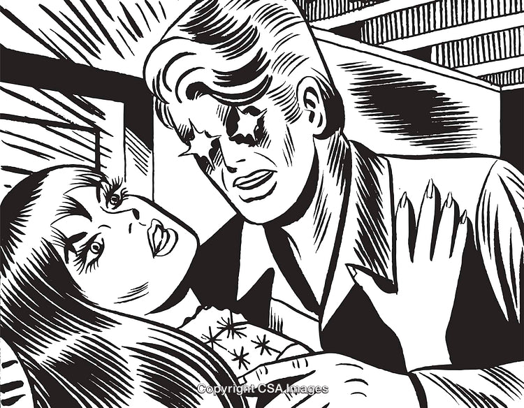 Classic Pop Art Comic Panel Featuring Emotional Characters in Retro Illustration Style