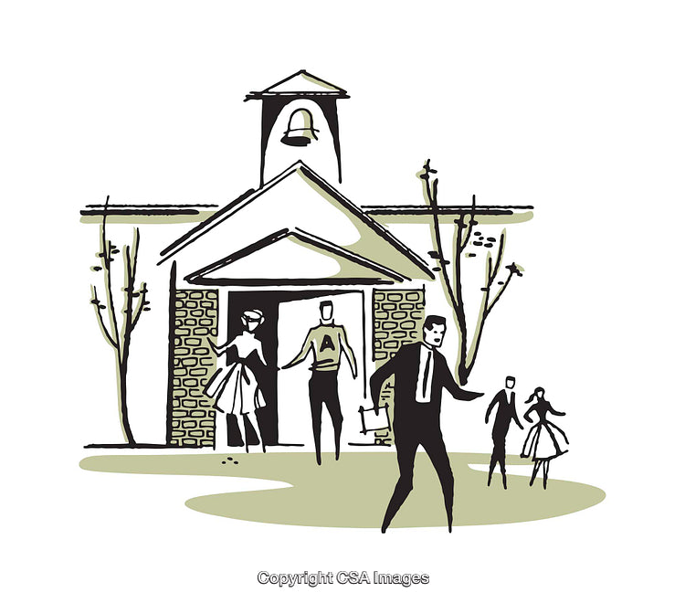 Illustration of People Leaving a Church After a Community Event