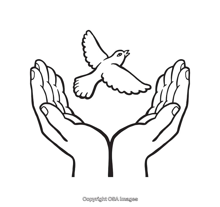 Symbolic Line Art of a Bird Released by Open Hands