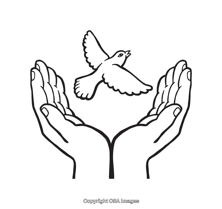 Symbolic Line Art of a Bird Released by Open Hands