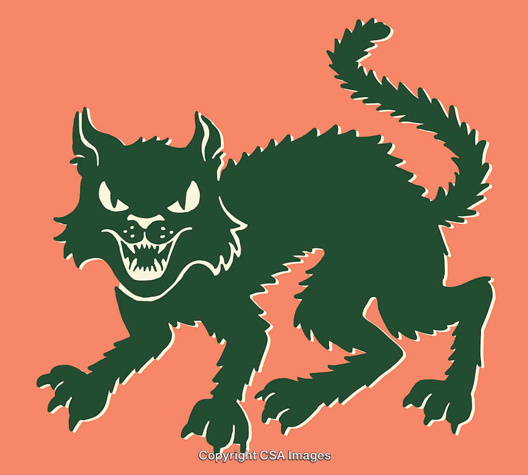 Spooky Halloween Illustration of a Hissing Cat With Arched Back