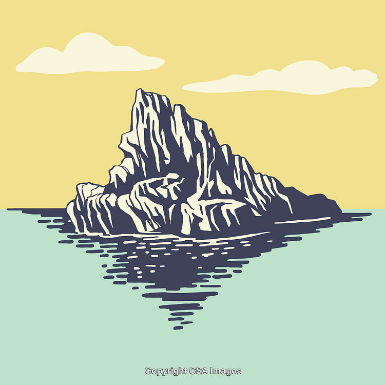 Minimalist Illustration of an Iceberg Floating in Calm Ocean Waters