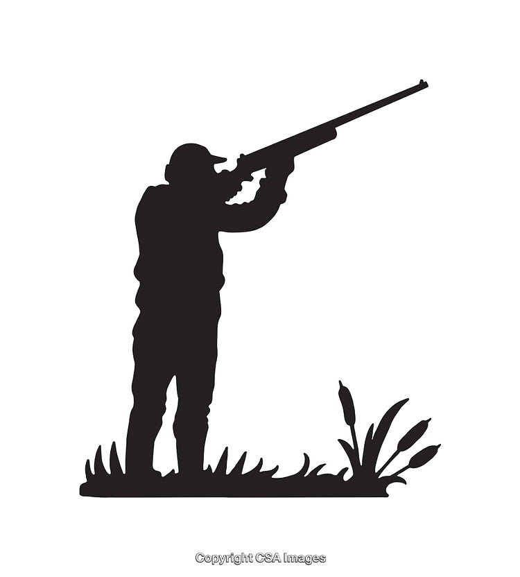 Silhouette of a Hunter Aiming with a Shotgun in Nature Scene