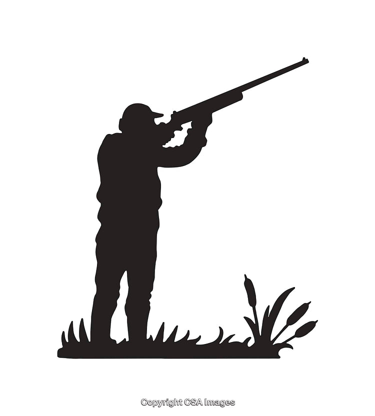 Silhouette of a Hunter Aiming with a Shotgun in Nature Scene