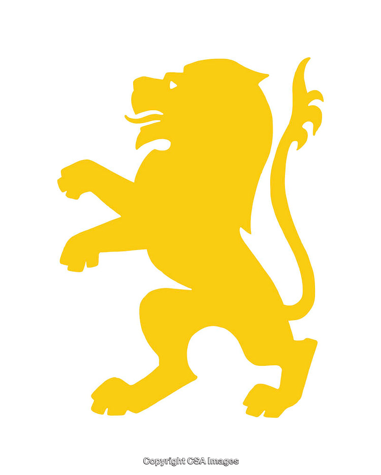 Golden Lion Illustration in Heraldic Style with Clean White Background