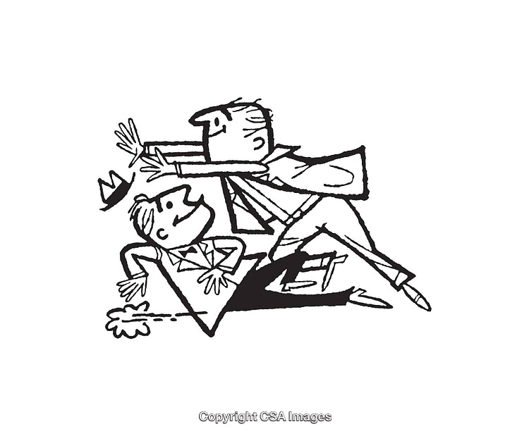 Black and White Cartoon Depicting Humorous Dynamic Interaction
