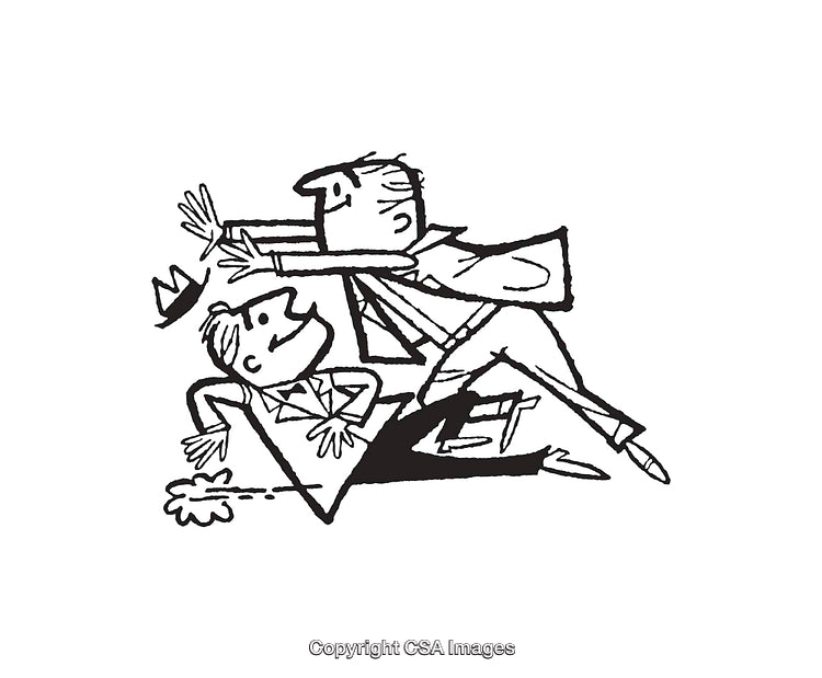 Black and White Cartoon Depicting Humorous Dynamic Interaction