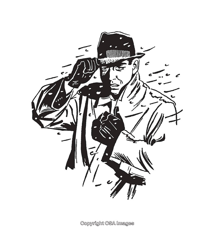 Black and White Line Art Depicting a Mysterious Detective in a trench coat