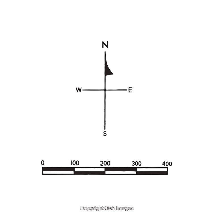 Black and White Compass Diagram with Measurement Scale Depiction