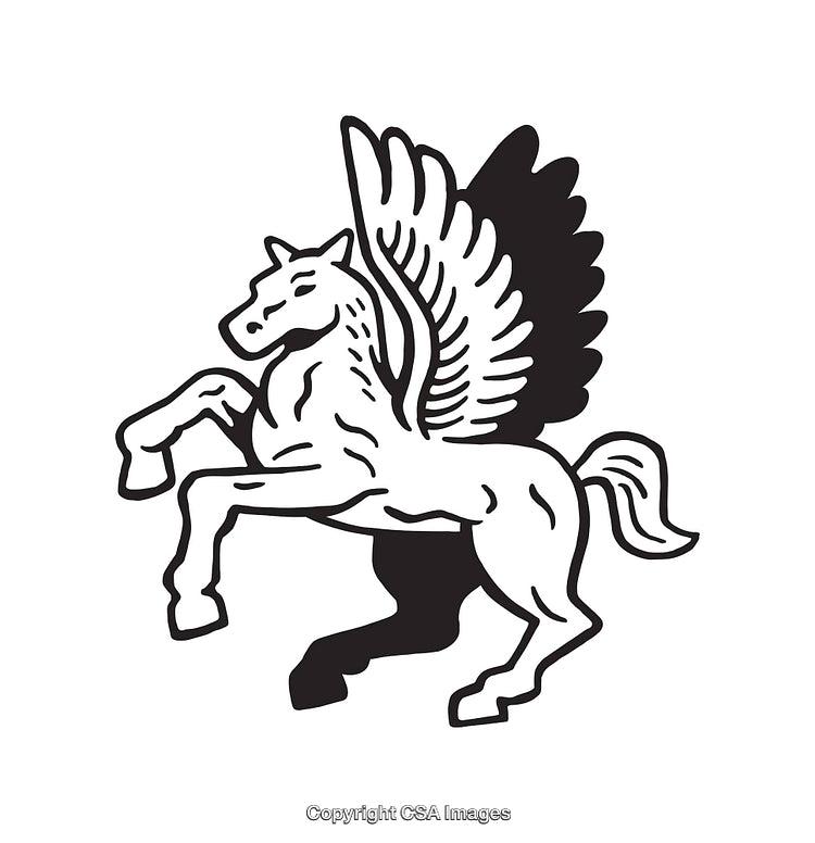 Outline Illustration of a Majestic Pegasus with Graceful Wings in Black and White