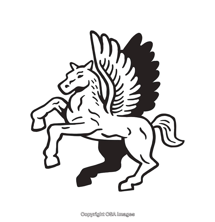 Outline Illustration of a Majestic Pegasus with Graceful Wings in Black and White
