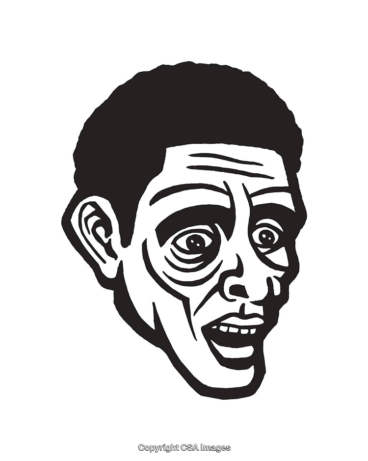 Black and White Line Art Illustration Depicting an Expressive Facial Expression