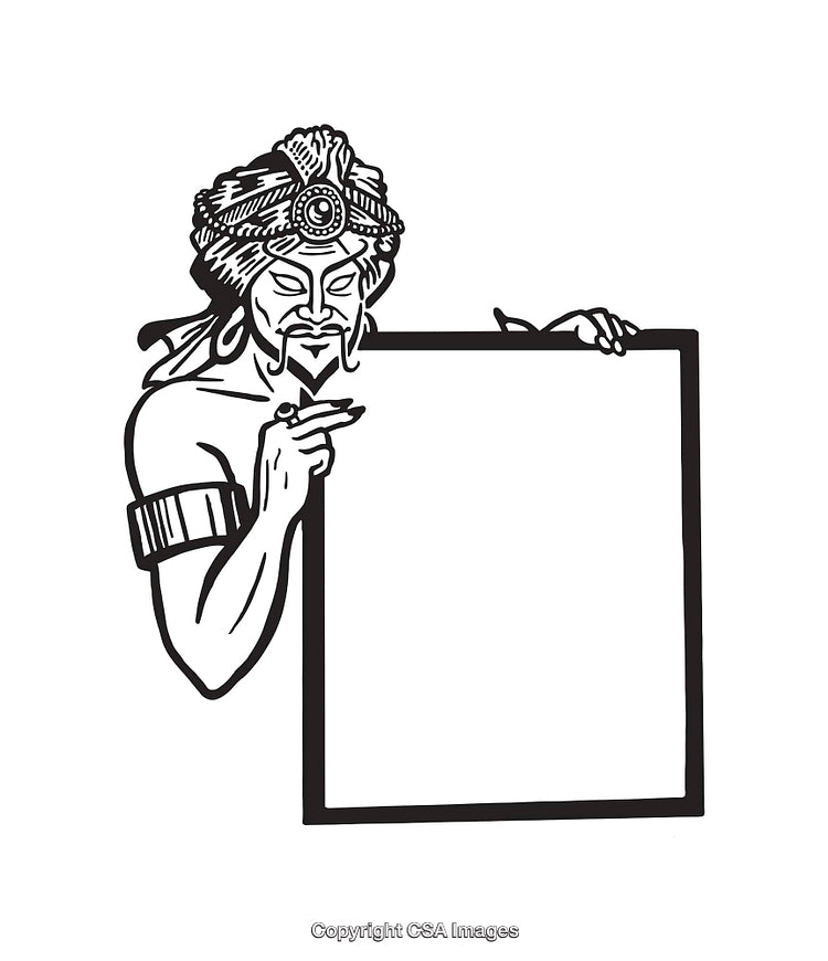 Illustration of Mystical Fortune Teller with Blank Sign in Line Art Style