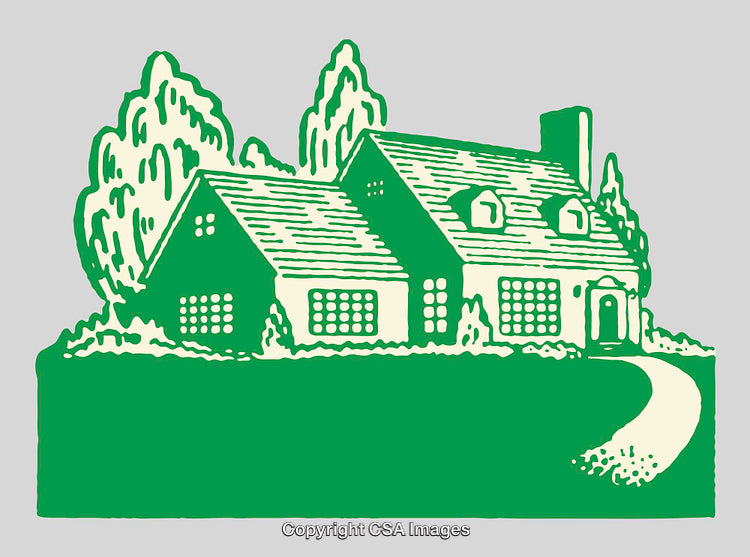 Hand-Drawn Cottage Illustration With Trees and Pathway in Vintage Style