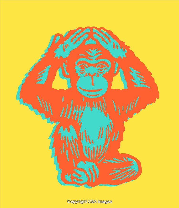 Colorful Line Art Illustration of Monkey With Hands on Head
