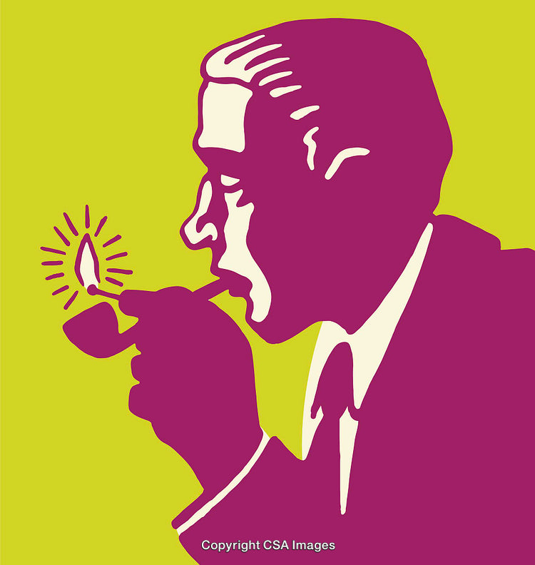 Colorful Line Art of a Man Lighting His Pipe in Bold Tones