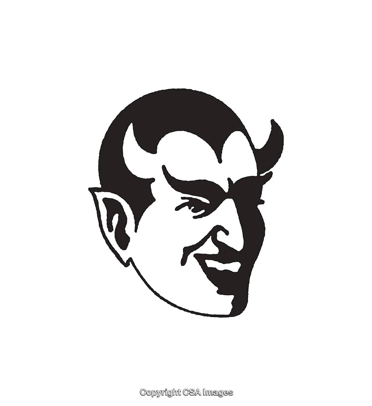 Vintage Black And White Devilish Character Illustration With Horns